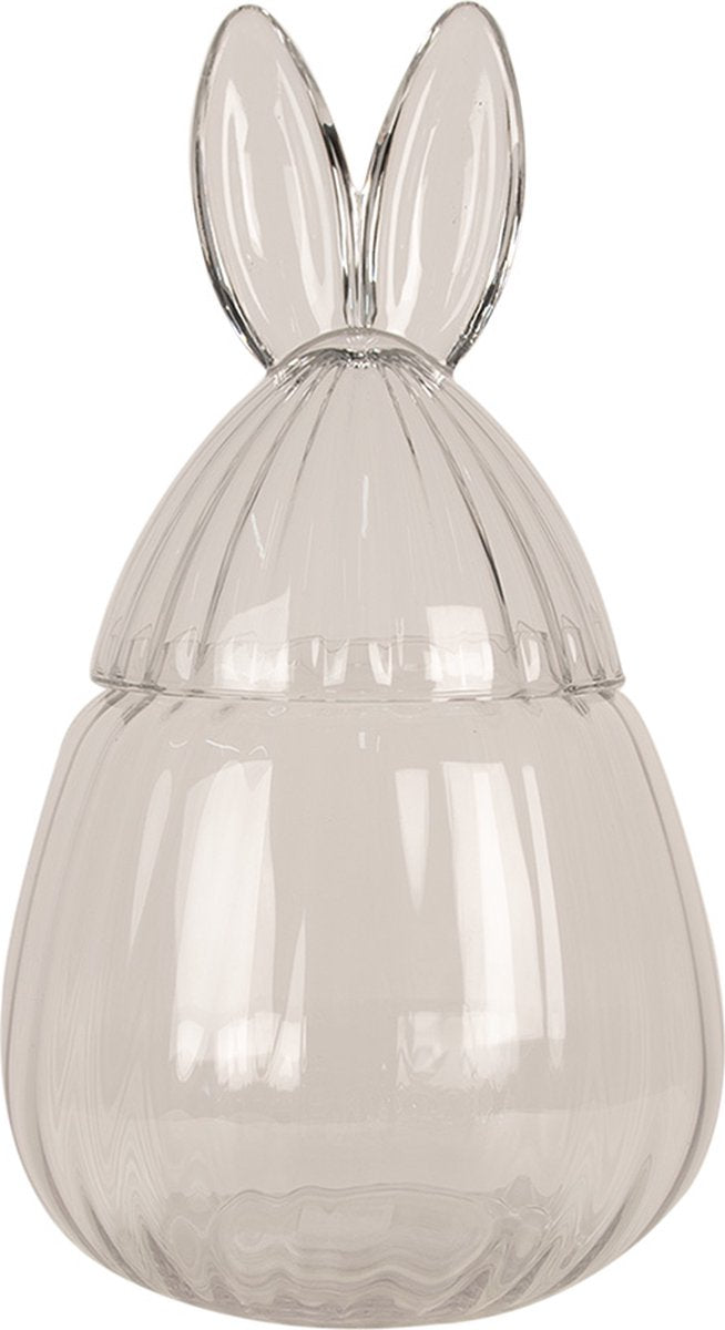Clayre & Eef Glazen potje Ø 20x34 cm Transparant Glas Ovaal Konijn Potje met Deksel