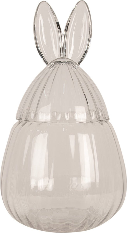 Clayre & Eef Glazen potje Ø 20x34 cm Transparant Glas Ovaal Konijn Potje met Deksel
