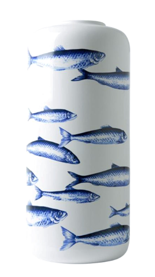 Heinen Delfts Blauw - Vaas - Cilinder - Vissen - 15 x 30 cm