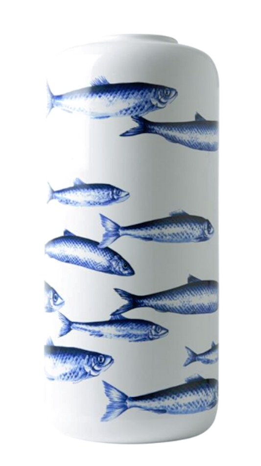 Heinen Delfts Blauw - Vaas - Cilinder - Vissen - 15 x 30 cm