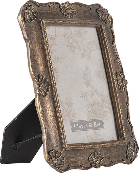 Clayre & Eef Fotolijst 14*2*19 cm / 10*15 cm Goudkleurig Polyresin / Glas Rechthoek Fotokader Wissellijst