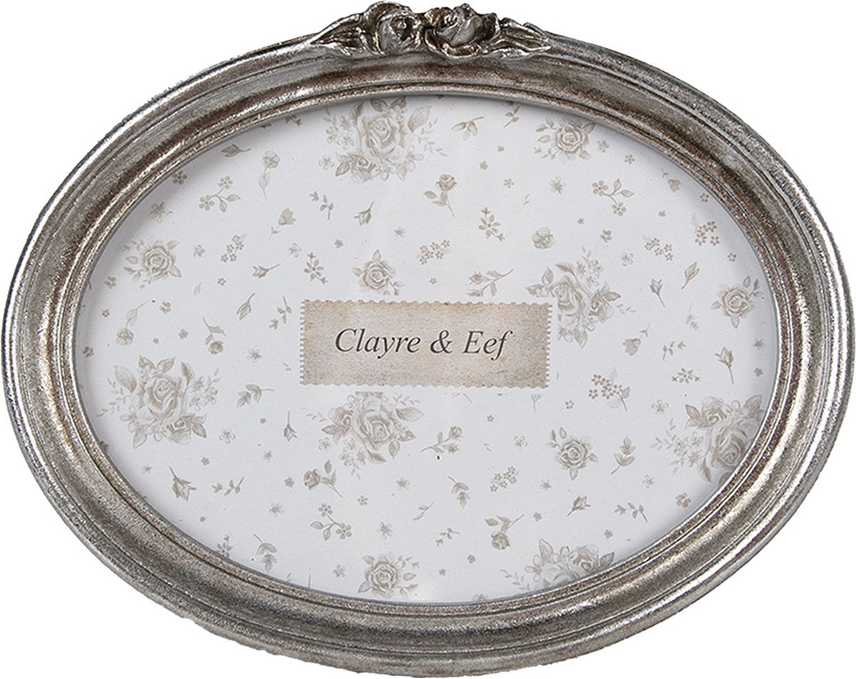 Clayre & Eef Fotolijst 15x10 cm Zilverkleurig Kunststof Glas Ovaal Fotokader