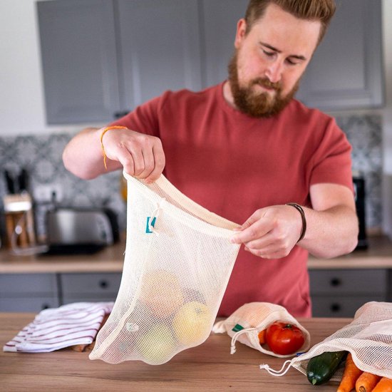 Chinchilla Zero Waste - Groente- Fruit en Broodzakjes - Katoen - biologisch - 4 stuks