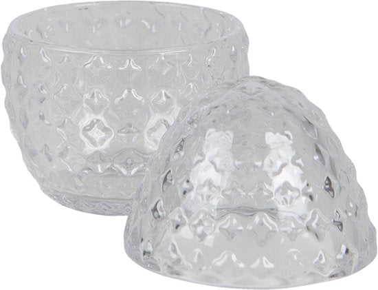 Clayre & Eef Bonbonniere met deksel Ei Ø 9*12 cm Transparant Glas Bonbonschaaltje Bonbonniere Kristal Decoratie Schaal