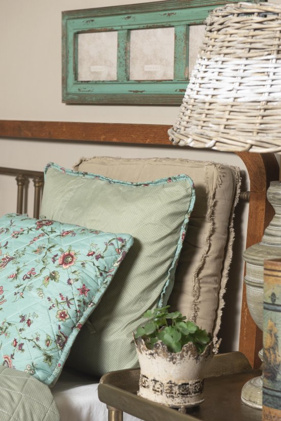 Clayre & Eef Kussenhoes 50*50 cm Turquoise Polyester Vierkant Sierkussenhoes Kussen hoes