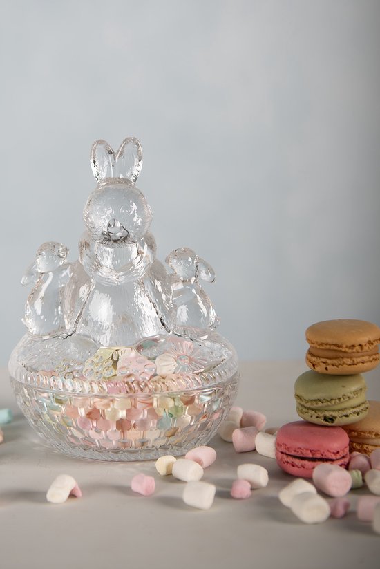 Clayre & Eef Glazen potje Konijn 12x9x17 cm Transparant Glas Ovaal Potje Voorraadpot