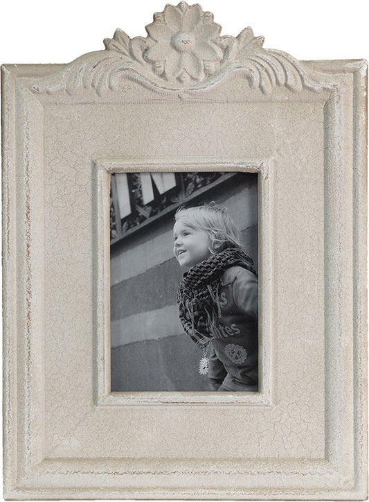 Clayre & Eef Fotolijst 13x17 cm Beige MDF Rechthoek Bloemen Fotokader