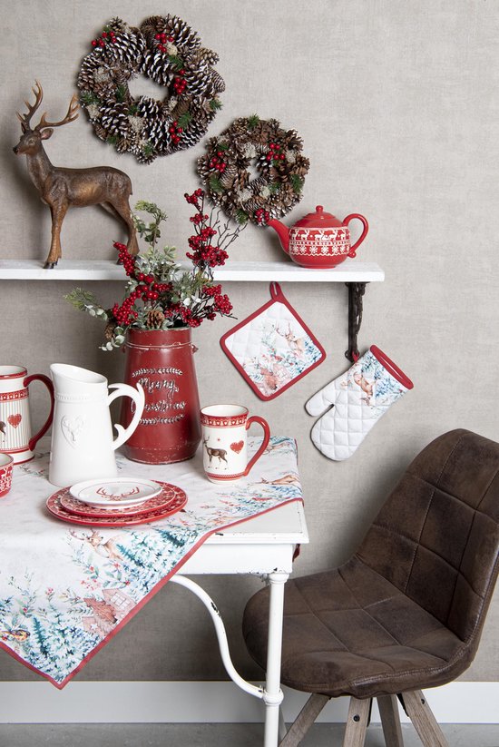 Clayre & Eef Kussenhoes 40*40 cm Meerkleurig Katoen Vierkant Hertjes Sierkussenhoes Kussen hoes