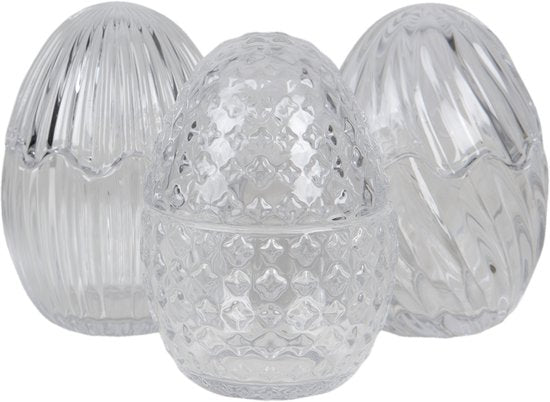 Clayre & Eef Bonbonniere met deksel Ei Ø 9*12 cm Transparant Glas Bonbonschaaltje Bonbonniere Kristal Decoratie Schaal