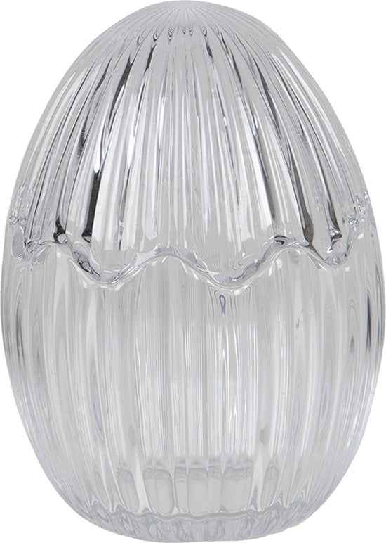 Clayre & Eef Bonbonniere met deksel Ei Ø 9*12 cm Transparant Glas Bonbonschaaltje Bonbonniere Kristal Decoratie Schaal