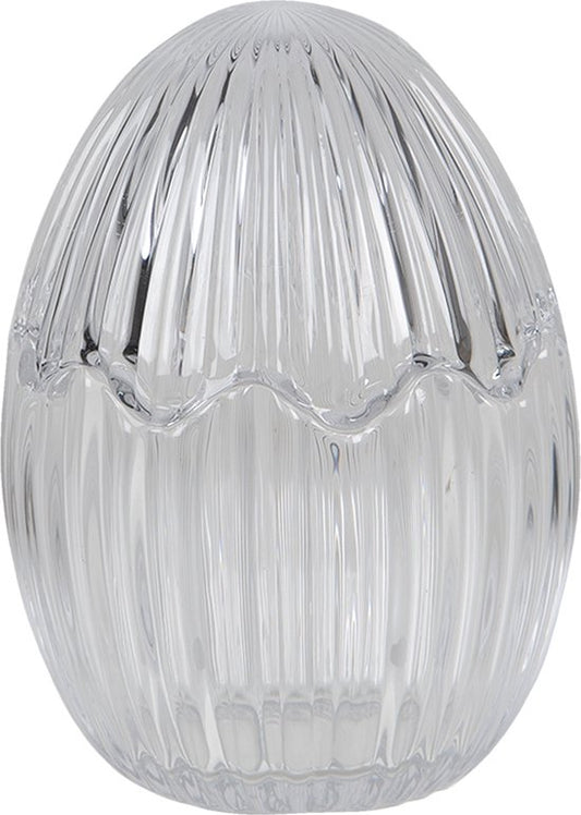 Clayre & Eef Bonbonniere met deksel Ei Ø 9*12 cm Transparant Glas Bonbonschaaltje Bonbonniere Kristal Decoratie Schaal