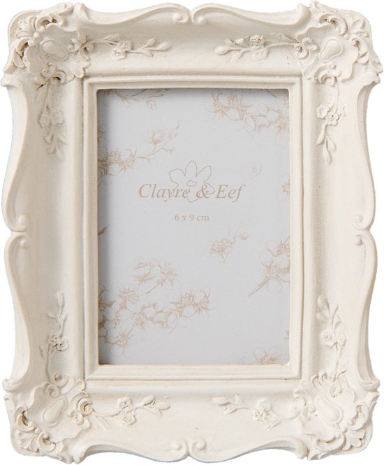 Clayre & Eef Fotolijst 11*2*13 cm / 6*9 cm Beige Kunststof Rechthoek Bloemen Fotokader Wissellijst Foto Frame