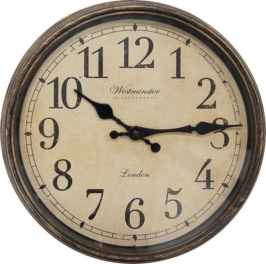 Clayre & Eef Wandklok Ø 30x4 cm Bruin Kunststof Glas Westminster Clock Company London Muurklok