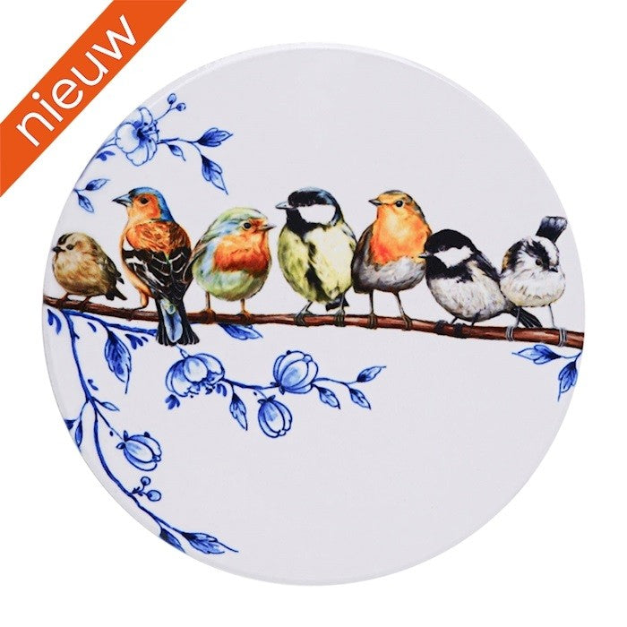 Heinen Delfts Blauw Bosvogels - Onderzetter - Pan - 18 cm