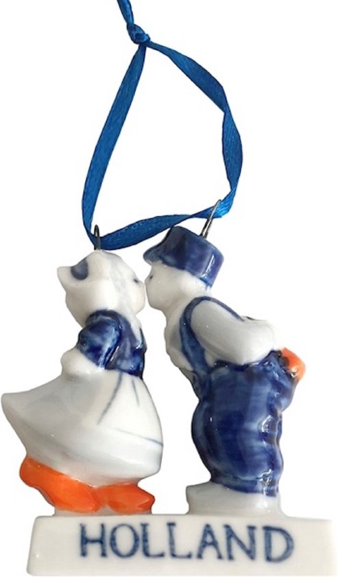 Kerstornament - Kissing couple - Delfts blauw - Keramiek - 6 cm