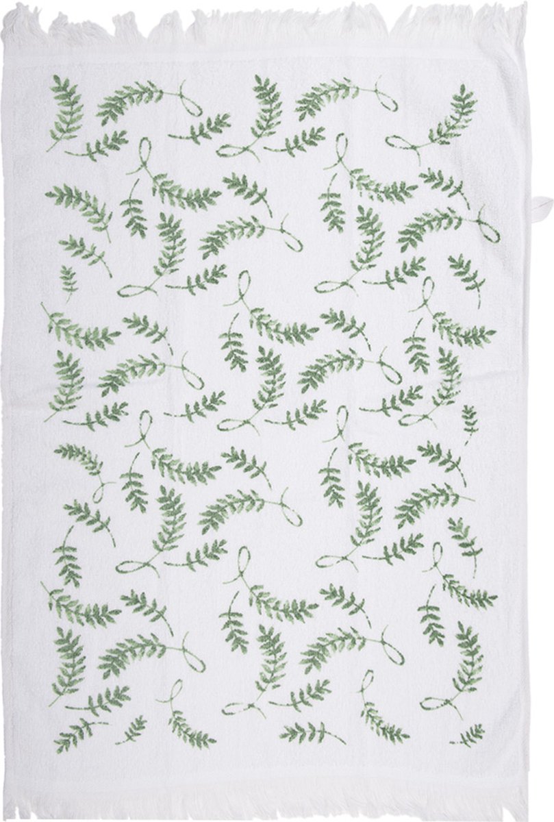 Clayre & Eef Gastendoekje 40x66 cm Wit Groen Katoen Takjes Toilet Handdoek