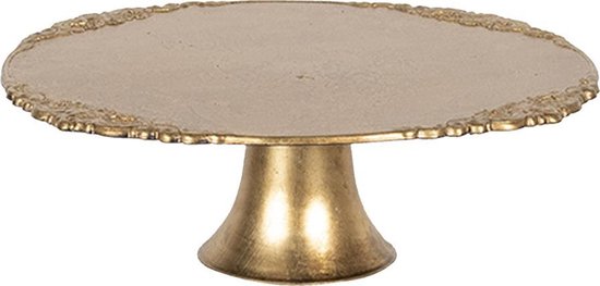 Clayre & Eef Taartplateau op voet Ø 32*10 cm Goudkleurig Kunststof Rond Etagère Serveerschaal