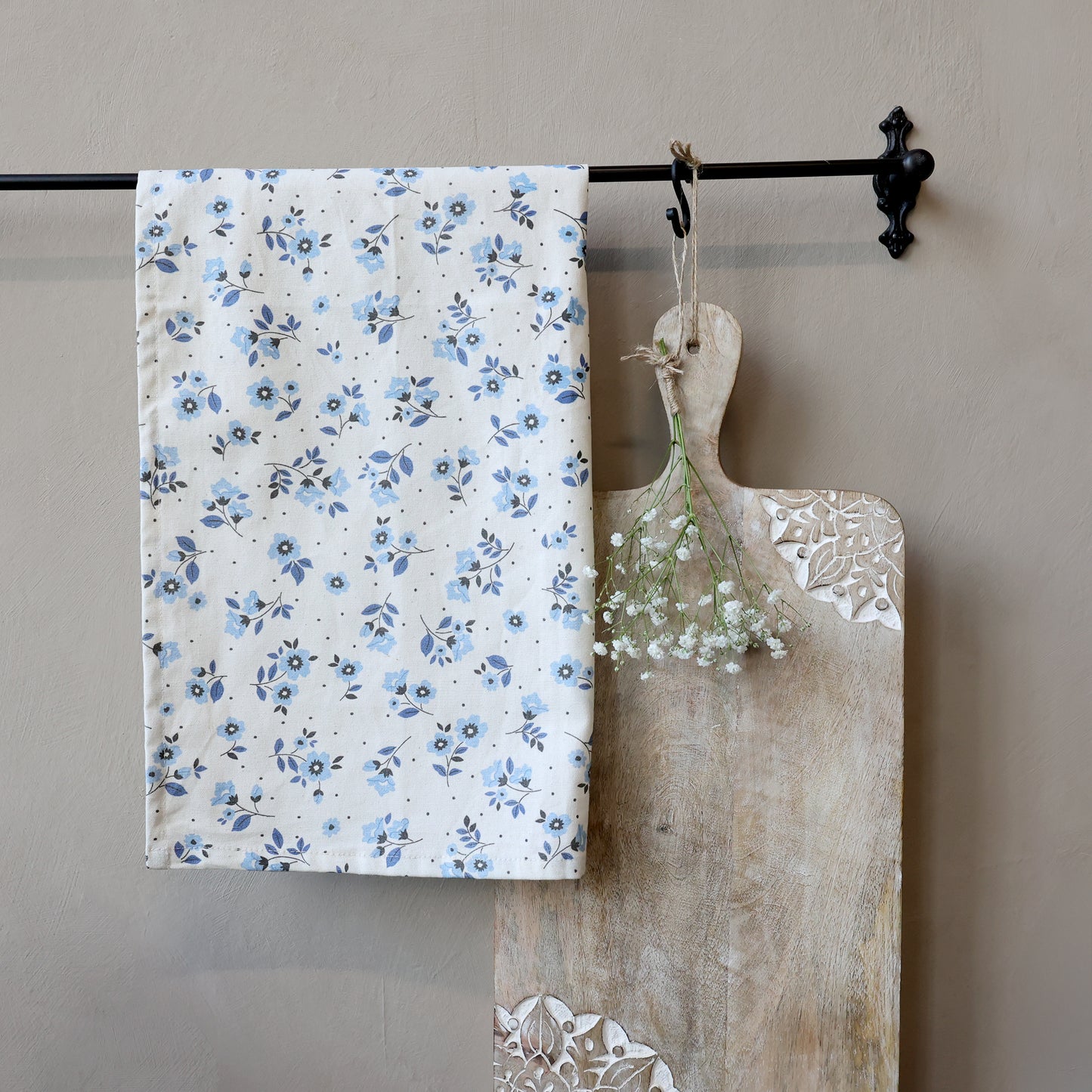 Chic Antique Aix Katoenen Theedoek – bloemenpatroon - 50×70 cm – Franse Keukentextielstijl