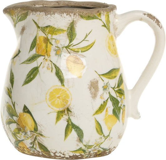 Chic Antique Limone Kan met Citroenmotief – Keramische Vaas / Decoratie – Landelijke Stijl – 16 cm