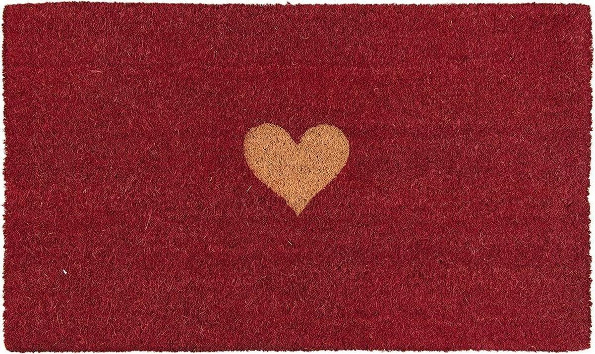 Clayre & Eef Deurmat 75x45 cm Rood Kokosvezel Rubber Rechthoek Hart Kokosmat Mat Schoonloopmat
