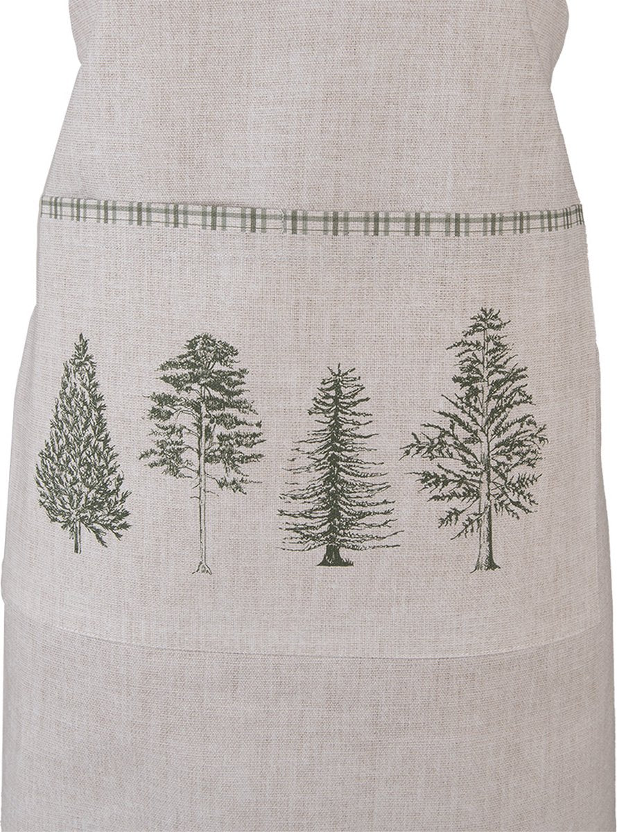 Clayre & Eef Keukenschort 70x85 cm Beige Groen Katoen Dennenbomen