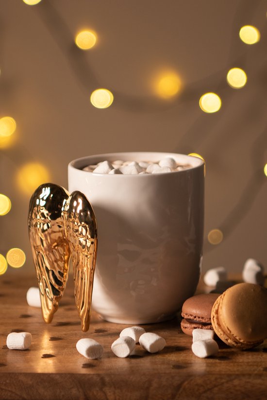 Clayre & Eef Mok 350 ml Wit Keramiek Vleugels Theemok Cadeau voor haar