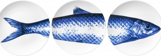 Borden met Vis (3 stuks) | Heinen Delfts Blauw | Design | Delfts Blauw | Wandbord |Wanddecoratie |