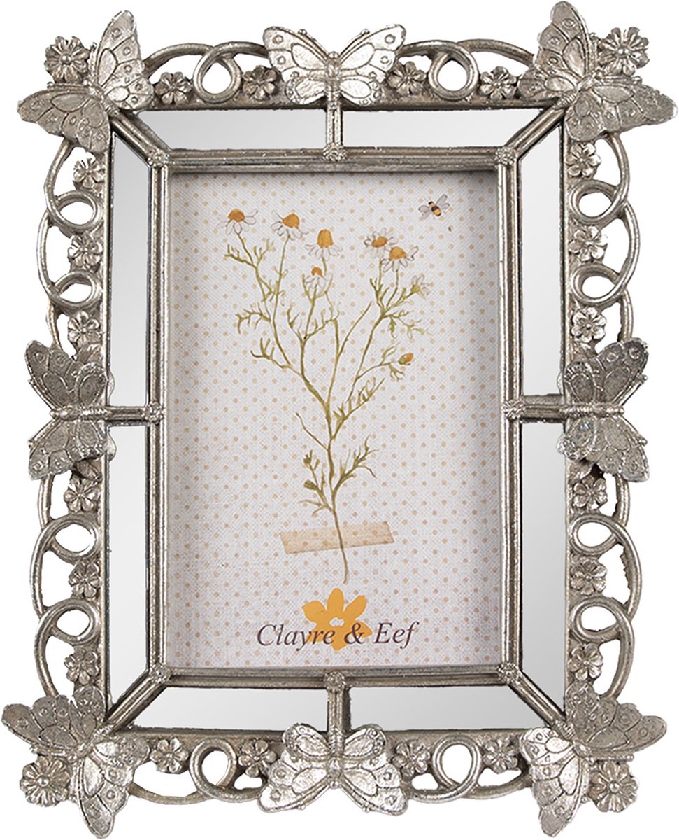 Clayre & Eef Fotolijst 13x18 cm Zilverkleurig Kunststof Glas Vlinders Fotokader