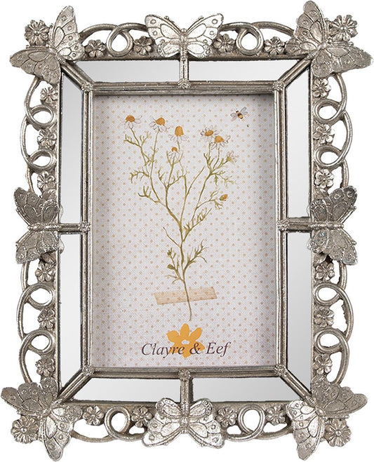 Clayre & Eef Fotolijst 13x18 cm Zilverkleurig Kunststof Glas Vlinders Fotokader