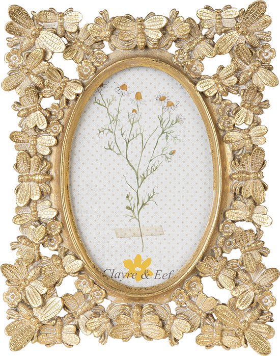 Clayre & Eef Fotolijst 10*15 cm Goudkleurig Kunststof Fotokader Wissellijst Foto Frame