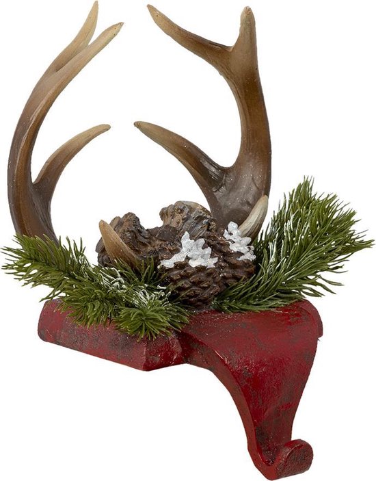 Clayre & Eef Haak Kerstsok Gewei 18*24*15 cm Rood Bruin Kunststof
