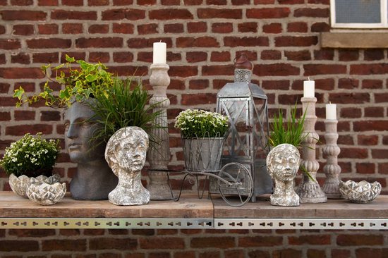 Clayre & Eef Bloempot Binnen Ø 15*8 cm Grijs Steen Rond Plantenpot