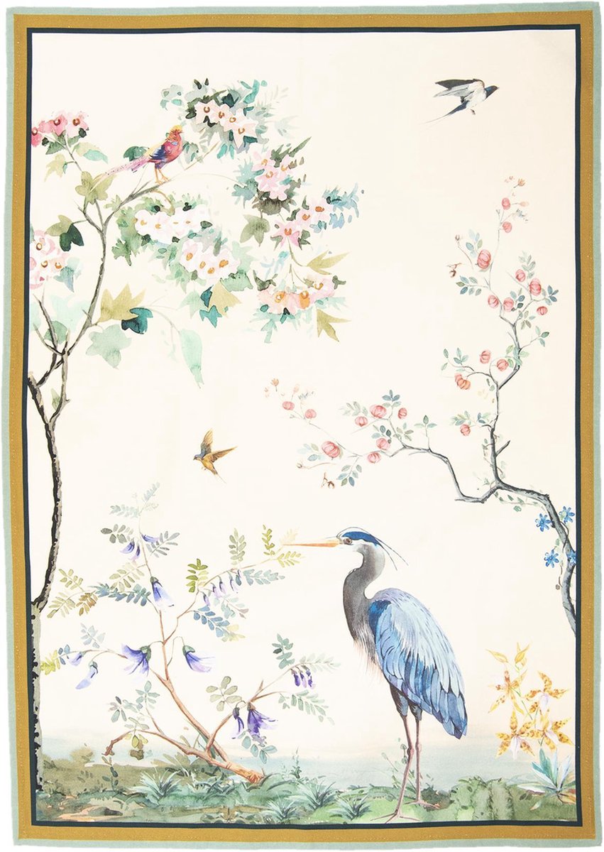 Clayre & Eef Theedoek 50x70 cm Beige Katoen Tropisch motief Keukenhanddoek
