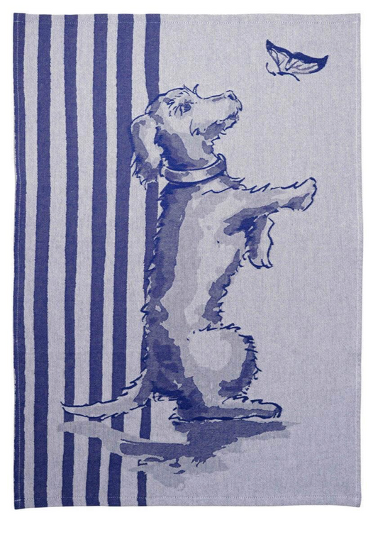 Heinen Delfts Blauw - Theedoek Teckel Nhaan - Strepen - Katoen - 50x70 cm