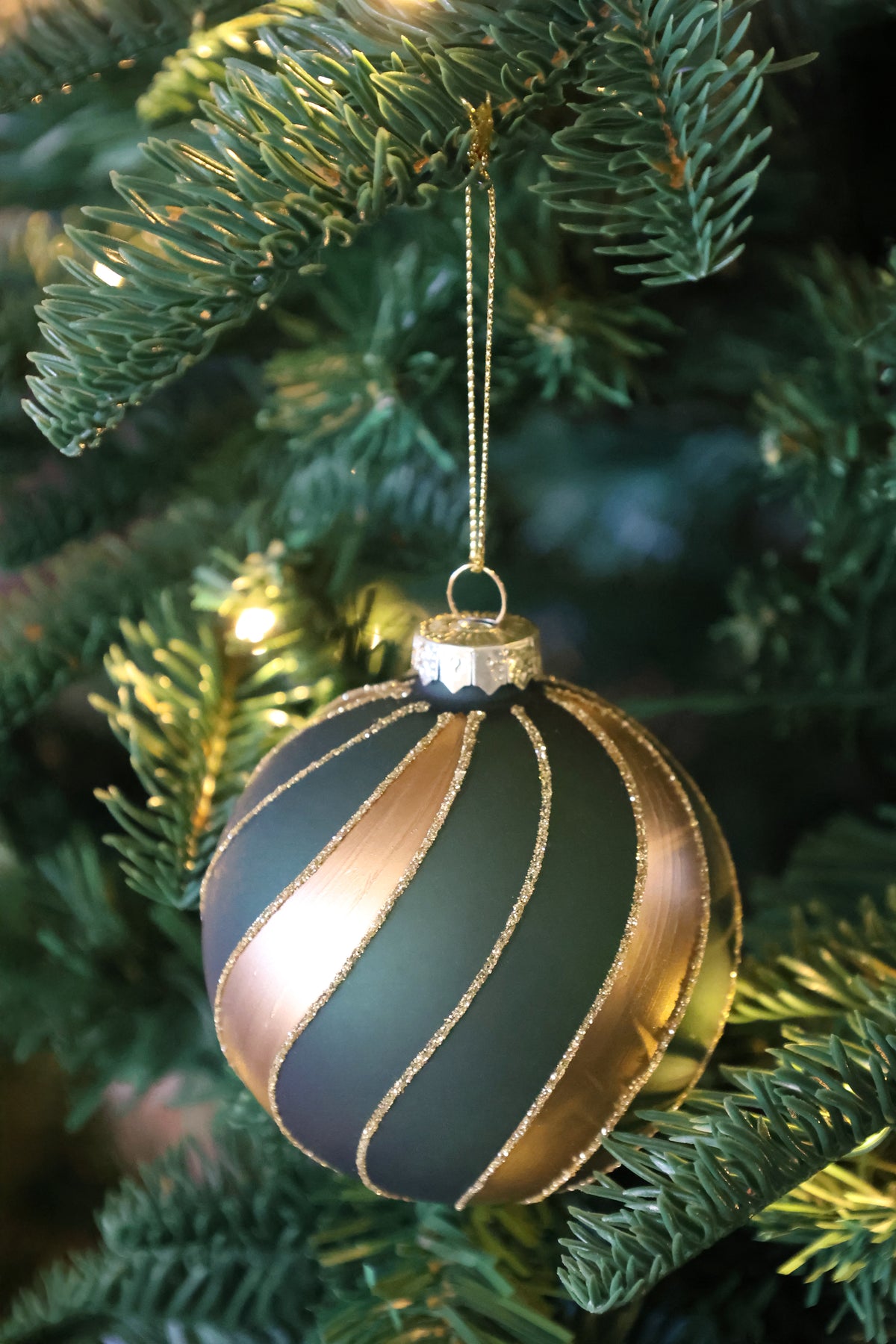 Chic Antique kerstballen – Set van 3 – Glas - Olijfgroen en goud