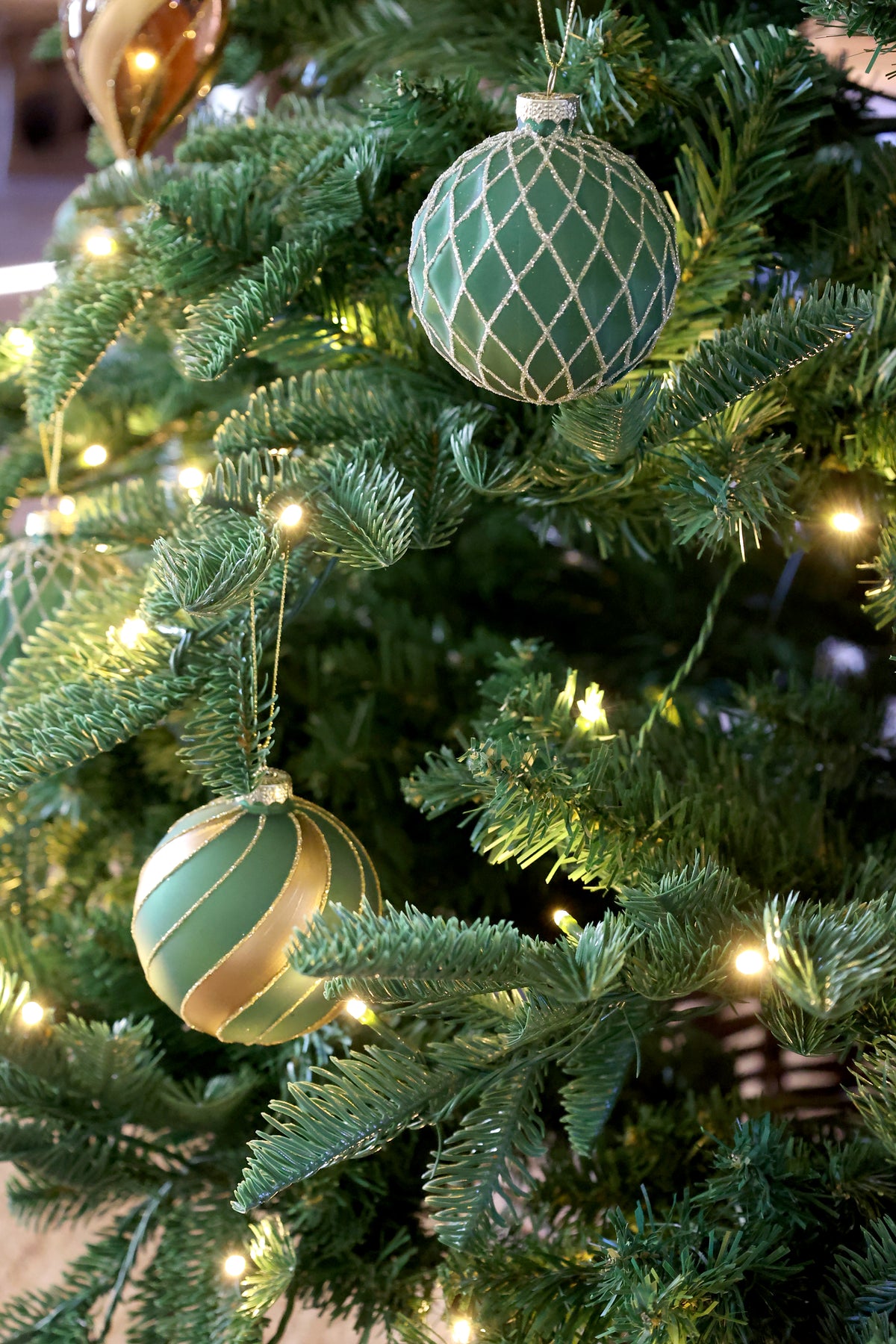 Chic Antique kerstballen – Set van 3 – Glas - Olijfgroen en goud