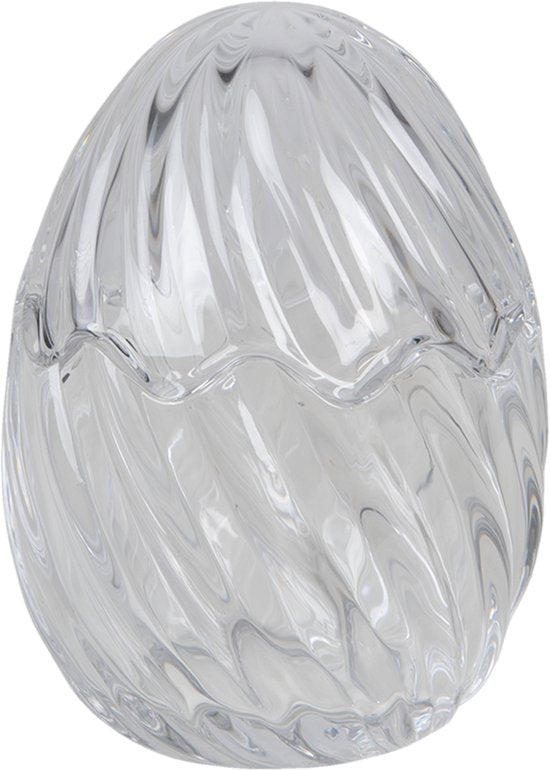 Clayre & Eef Bonbonniere met deksel Ei Ø 9*12 cm Transparant Glas Bonbonschaaltje Bonbonniere Kristal Decoratie Schaal