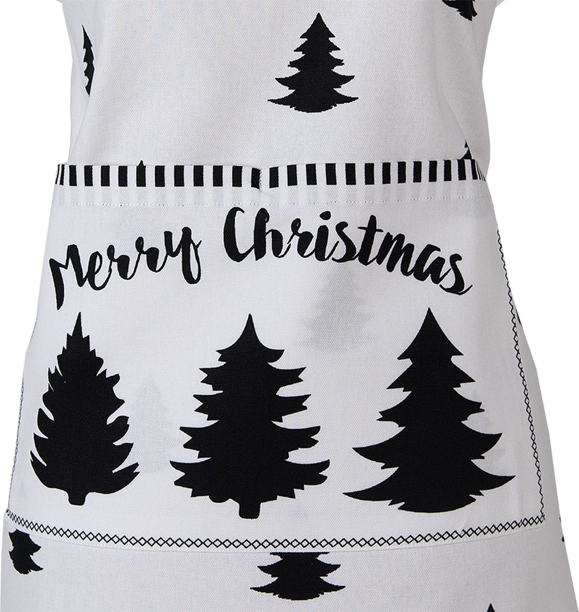 Clayre & Eef Keukenschort 70x85 cm Wit Zwart Katoen Kerstboom Merry Christmas BBQ Schort