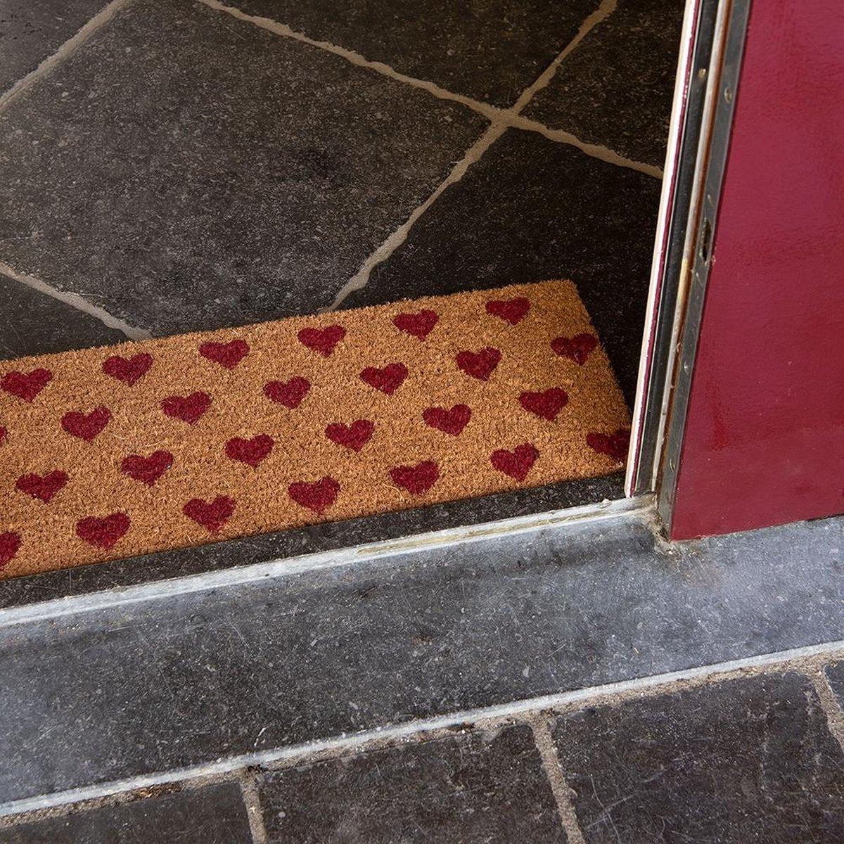 Clayre & Eef Deurmat 75x22 cm Rood Kokosvezel Rubber Rechthoek Hart Kokosmat Mat Schoonloopmat