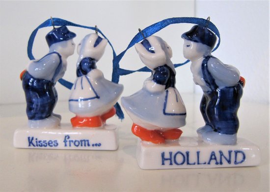 Kerstornament - Kissing couple - Delfts blauw - Keramiek - 6 cm