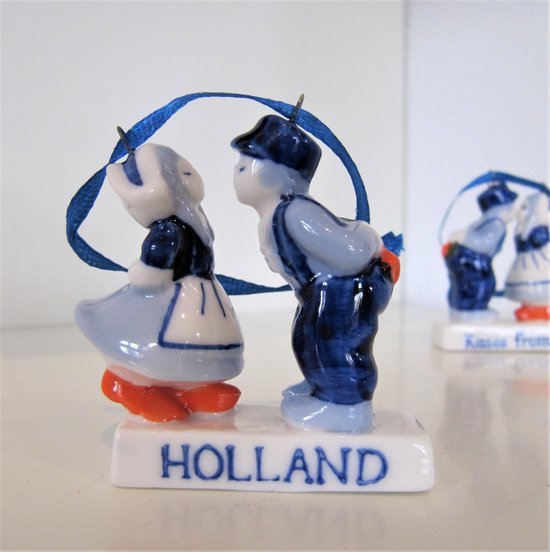 Kerstornament - Kissing couple - Delfts blauw - Keramiek - 6 cm