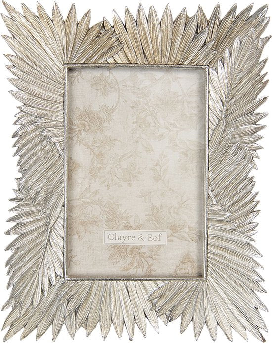 Clayre & Eef Fotolijst 18*2*23 cm / 10*15 cm Zilverkleurig Kunststof Glas Rechthoek Blaadjes Fotokader Wissellijst Foto Frame