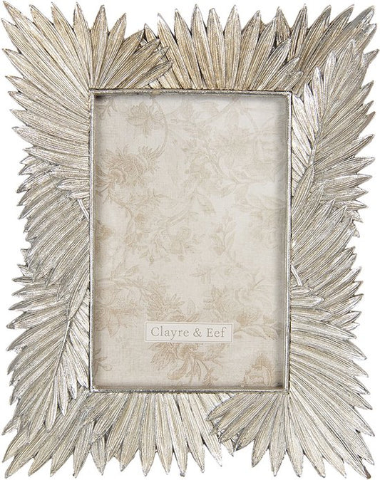 Clayre & Eef Fotolijst 18*2*23 cm / 10*15 cm Zilverkleurig Kunststof Glas Rechthoek Blaadjes Fotokader Wissellijst Foto Frame