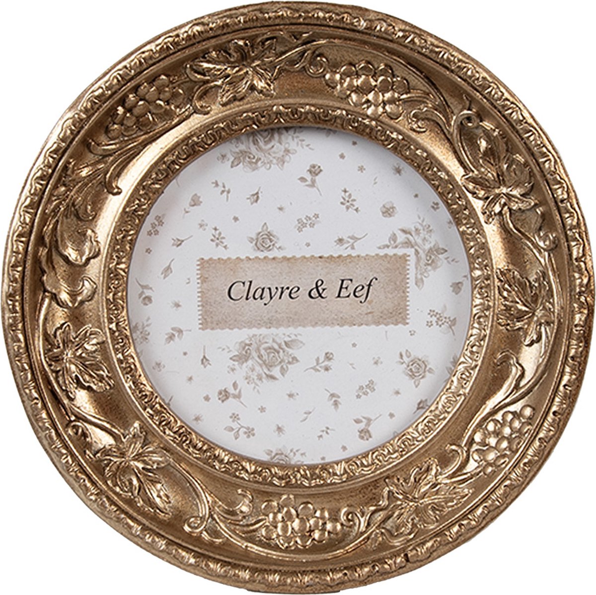 Clayre & Eef Fotolijst 7x7 cm Goudkleurig Kunststof Glas Rond Fotokader