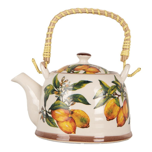 Theepot met Filter 800 ml Wit Geel Keramiek Citroenen