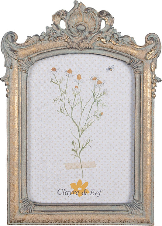 Clayre & Eef Fotolijst 13x18 cm Grijs Goudkleurig Kunststof Glas Rechthoek Fotokader