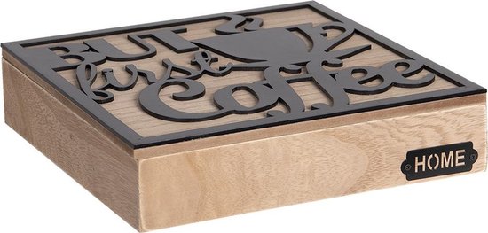 Clayre & Eef Decoratief Opbergdoosje 24*24*5 cm Bruin Hout Vierkant Opbergbox