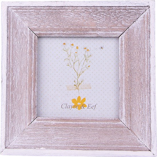 Clayre & Eef Fotolijst 7x7 cm Bruin Wit Hout Vierkant Fotokader Wissellijst Foto Frame