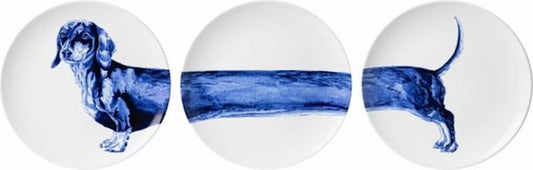 Heinen Delfts Blauw | Wandborden Teckel Set van 3 | Ø 26,5 cm