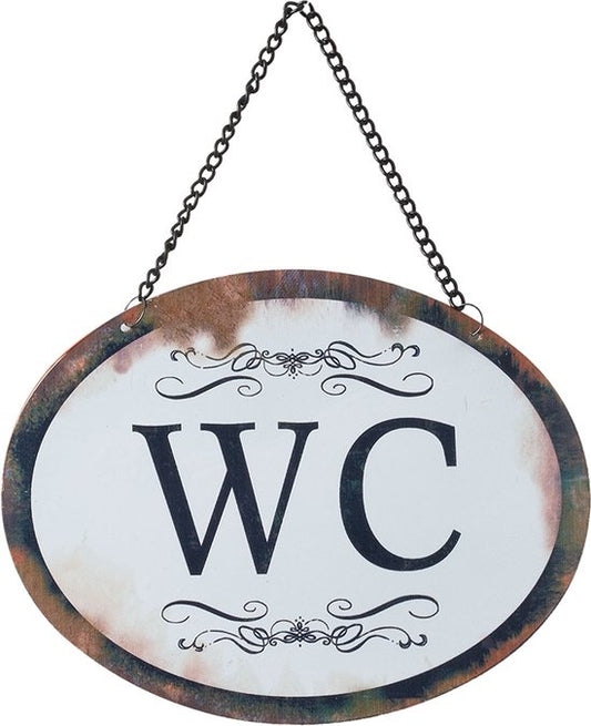Clayre & Eef Tekstbord 17*13 cm Wit Ijzer Ovaal WC Wandbord Quote Bord Spreuk